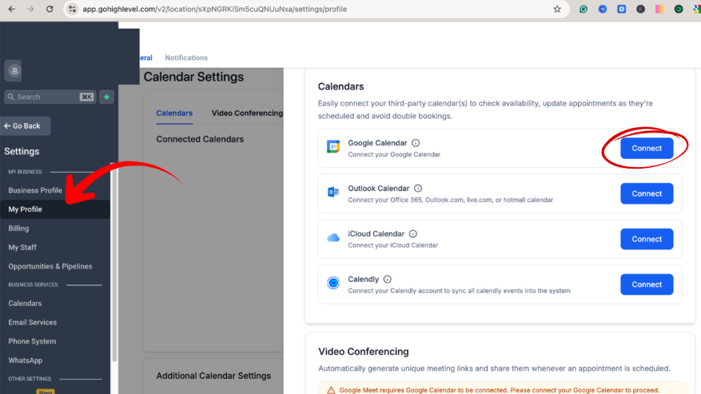 How to connect the Google profile