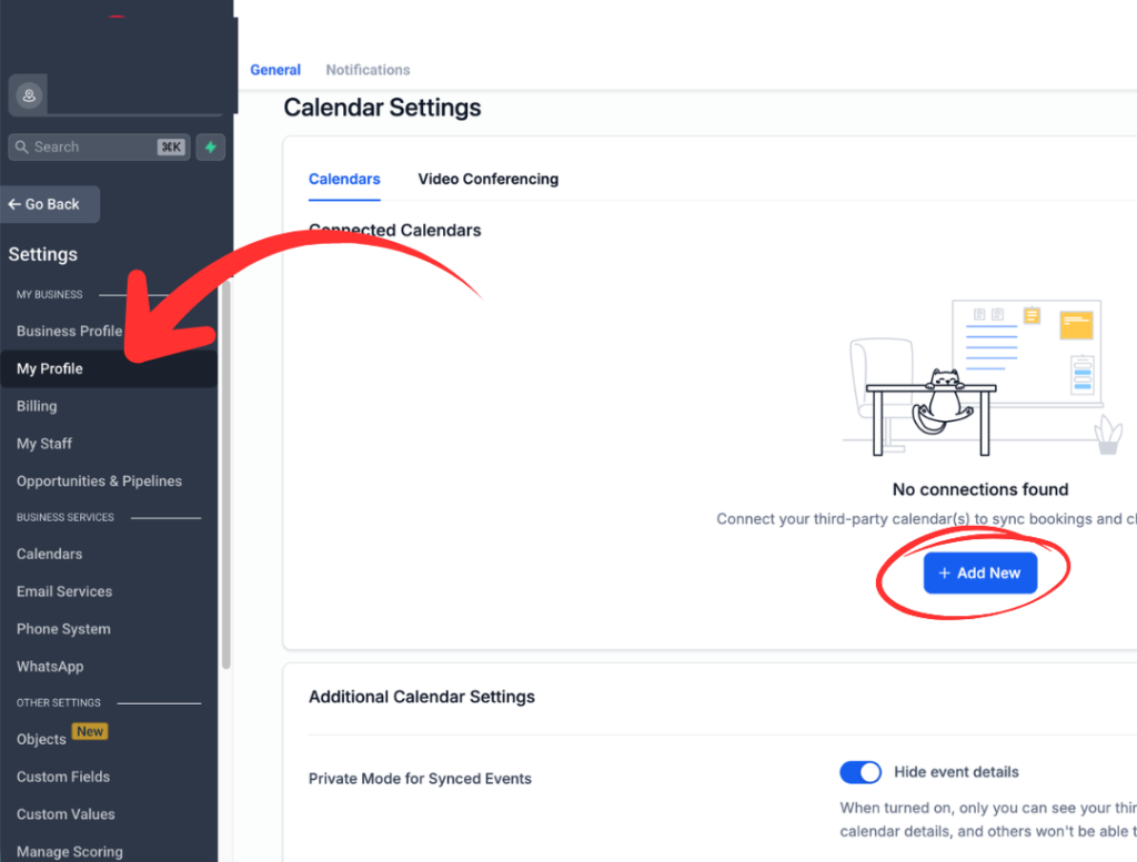 The my profile section in GHL