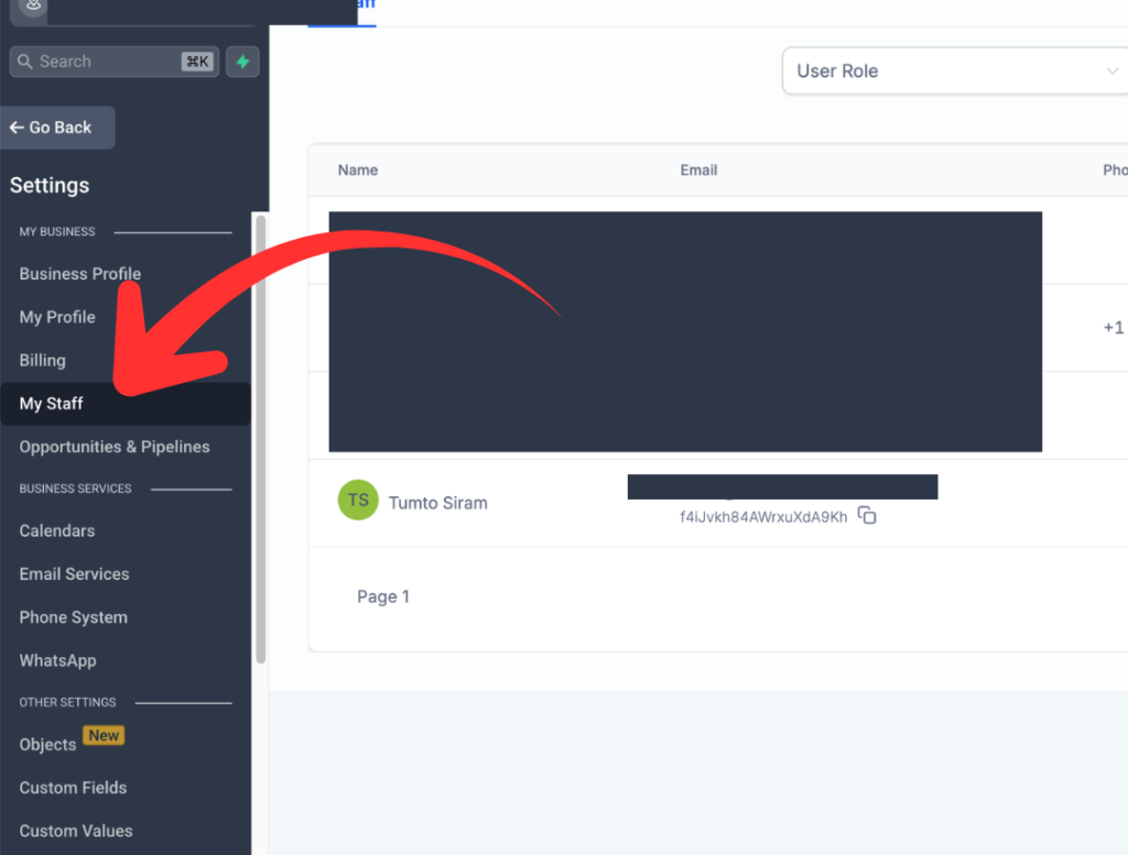 How to add staff to the sub-account screenshot